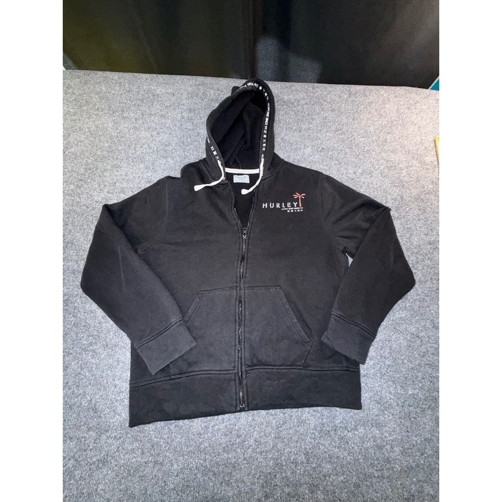 Hurley Aloha Only Since 99 Full Zip Hoodie Black Palm Tree Graphic Small
